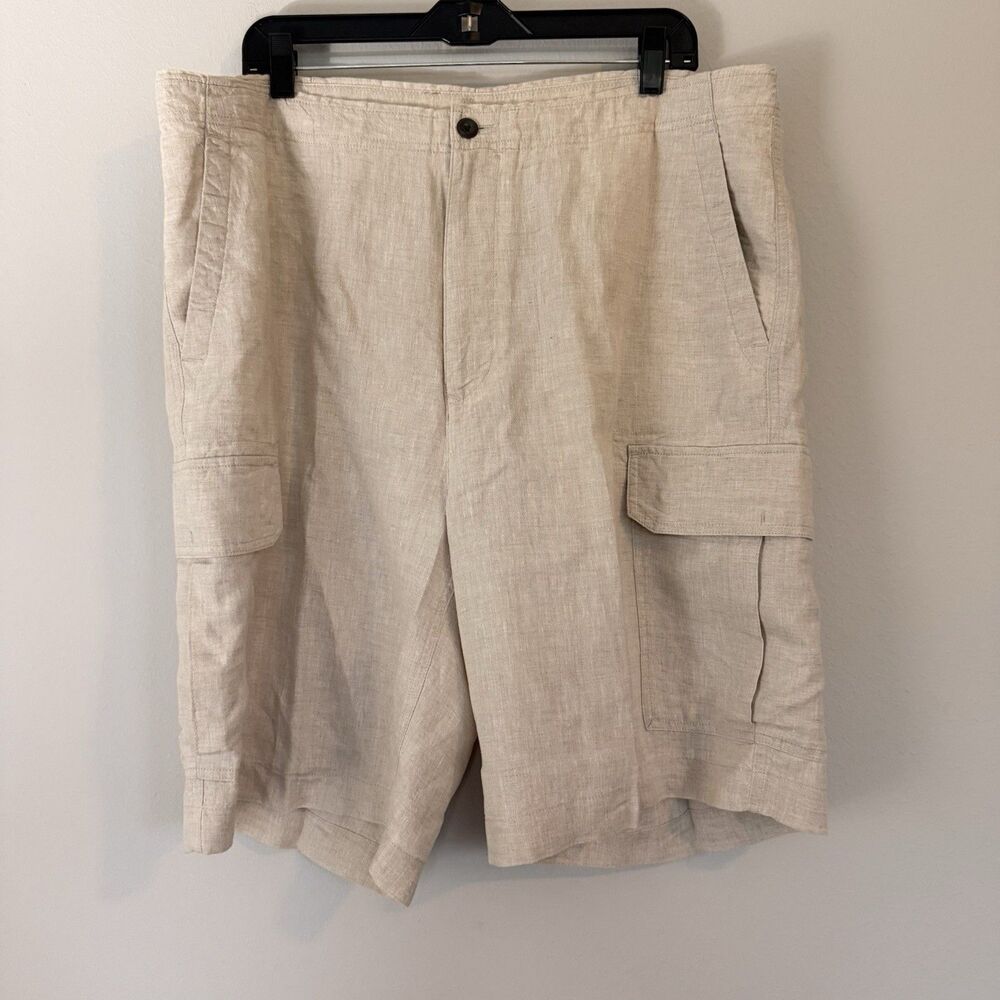 Men’s 100% Linen Nautica Clipper Cargo Shorts Beige Relaxed Fit 38W